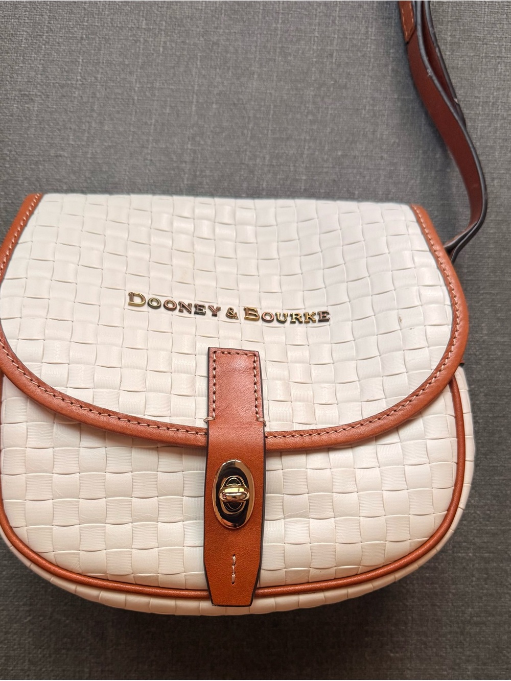 Dooney & Bourke Cream Woven Crossbody with Tan Trim